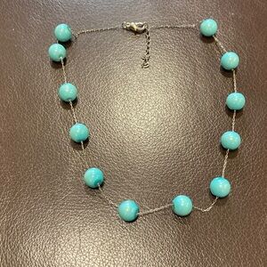 Turquoise Bead Station Necklace - Women's Silver tone Chain